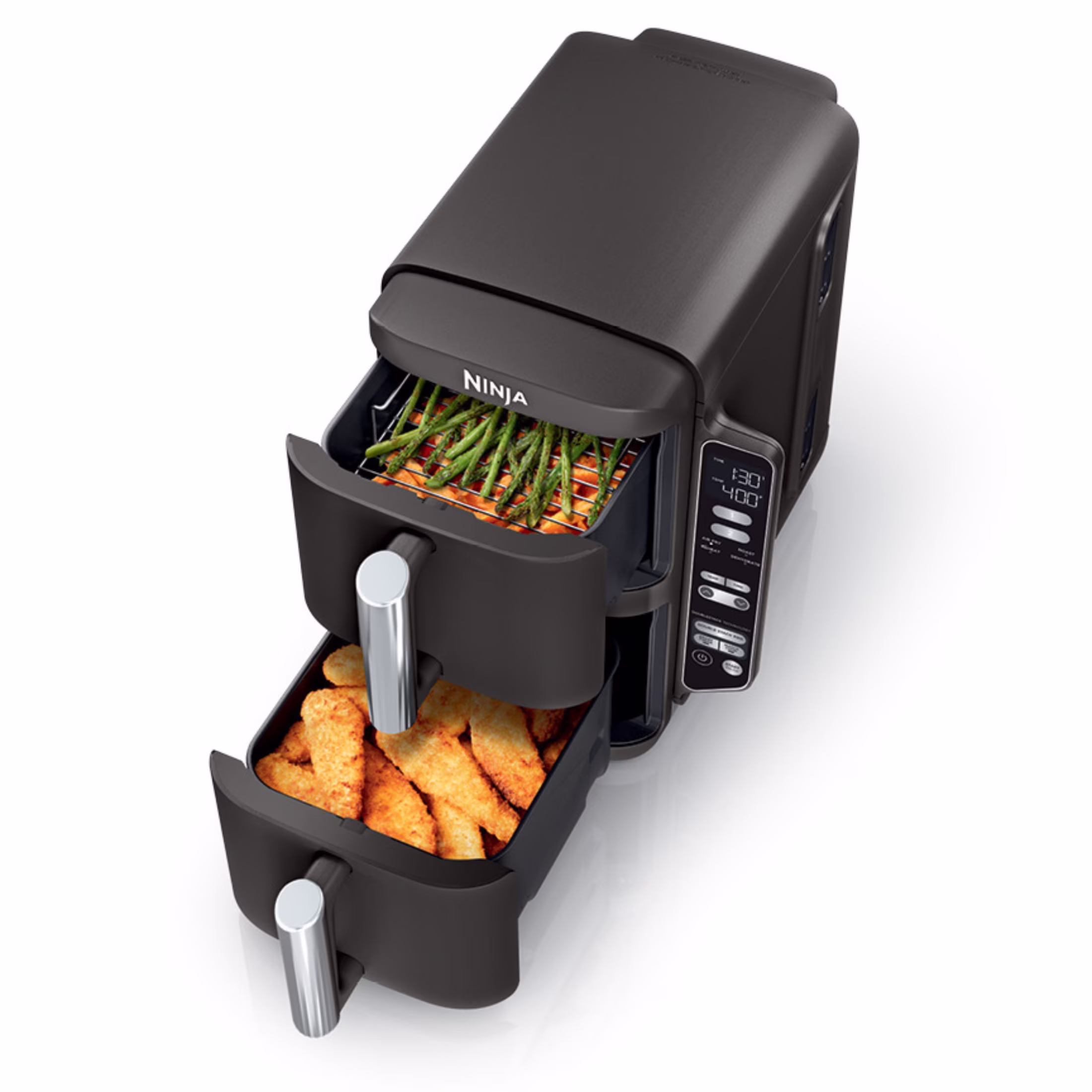 Ninja DoubleStack XL 2-Basket Air Fryer, DoubleStack Technology Cooks 4 Foods at Once, Space Saving Design, 10 QT, 4-in-1, Smart Finish & Match Cook, SL400