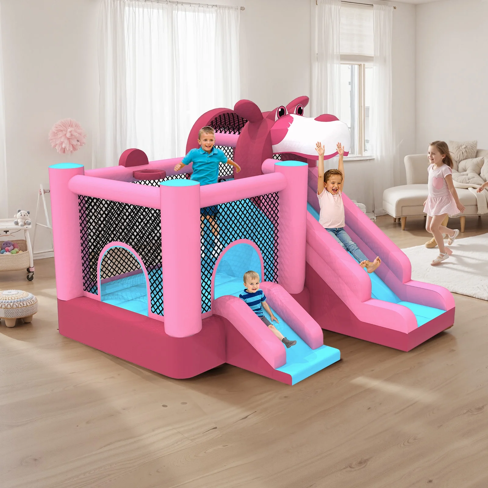 Mukidy 114''x 114'' x 92.5'' Inflatable Bounce Houses for Kids 3-10 with Blower Double Slide and Ball Pit/Indoor Bouncy House, PVC, Child, Teen, Toddler,Blue - Image 16