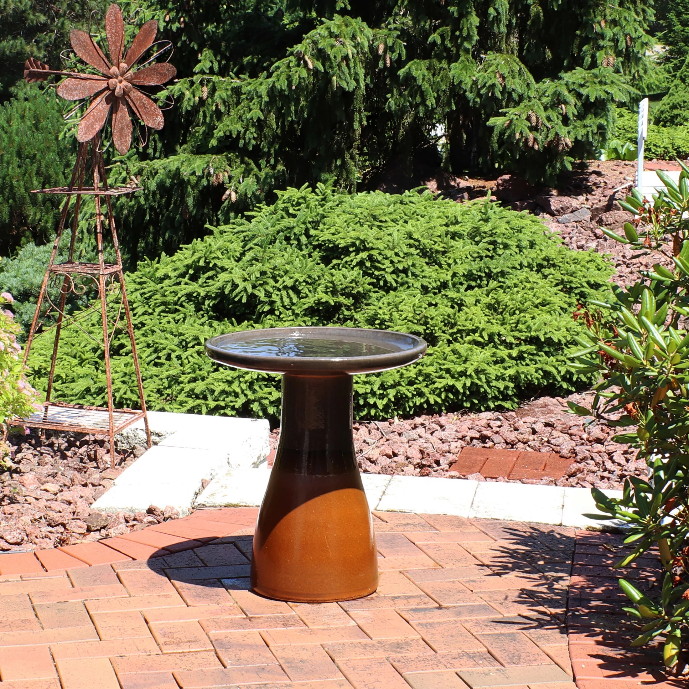 Sunnydaze Freestanding Ceramic Outdoor Bird Bath, Glazed, UV-Resistant Galaxy Blue Finish - Image 56