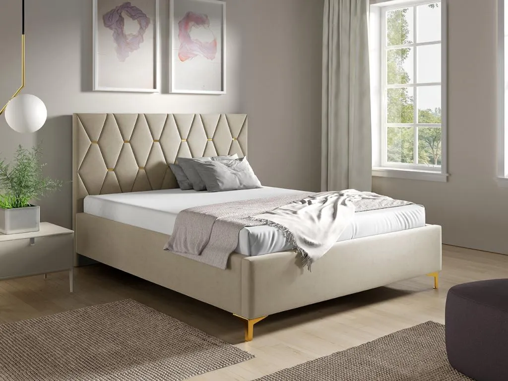 Cama Cosinor 192, doble, de color marrón claro, 180x200, tapiz, somieres, 198x222x122cm qcx1701913