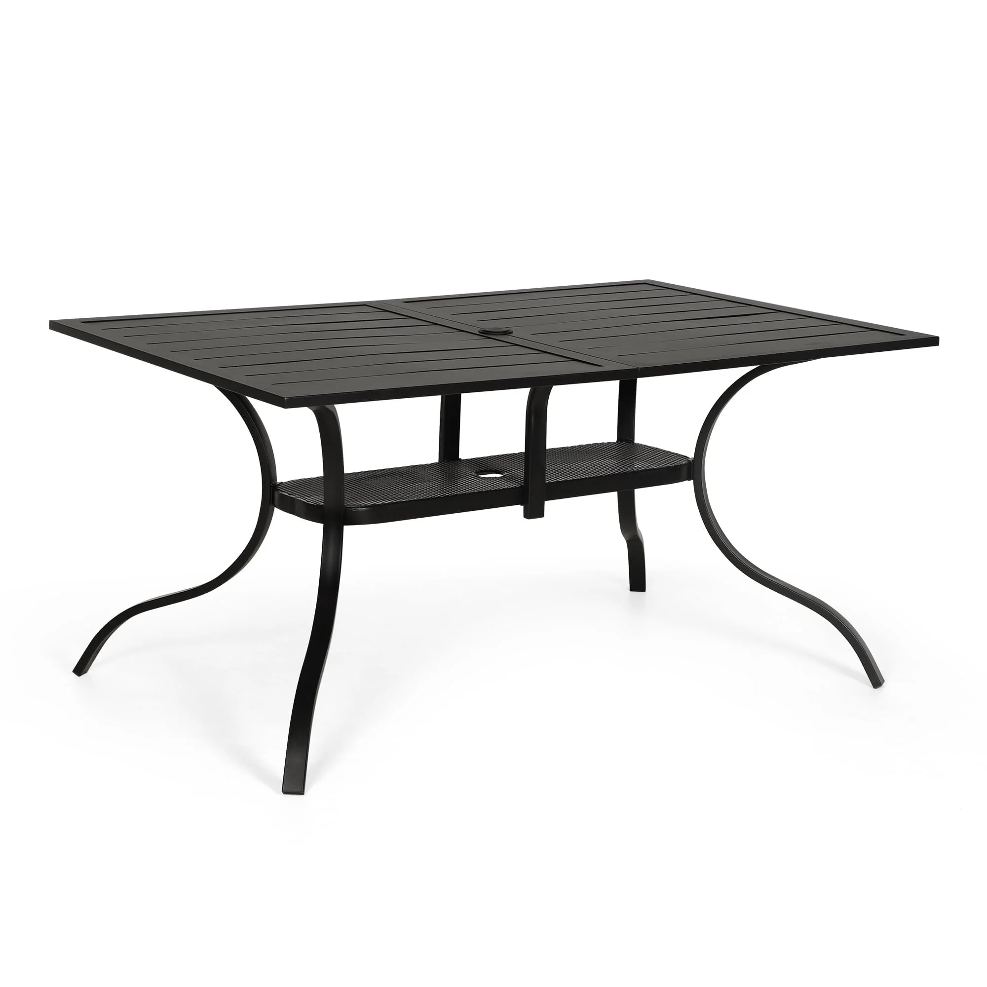 SOLAURA Outdoor Patio Dining Rectangle Metal Table for 6-Person with Umbrella Hole, Black - Image 7