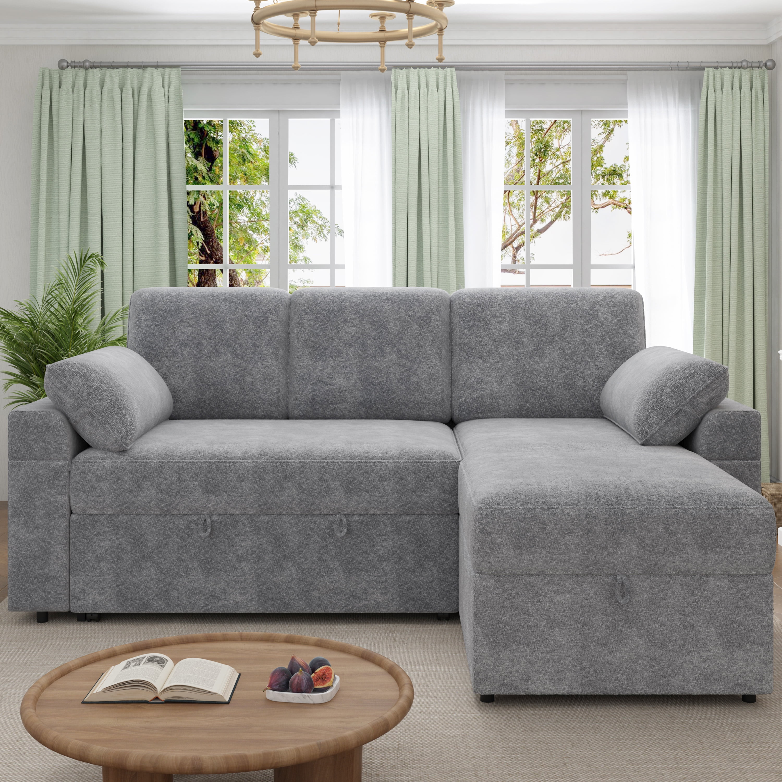 VANACC Sofa Bed, Adult Sleeper Sofa with Storage Chaise, Pull Out Couch for Bed Room, Gray Chenille - Image 8