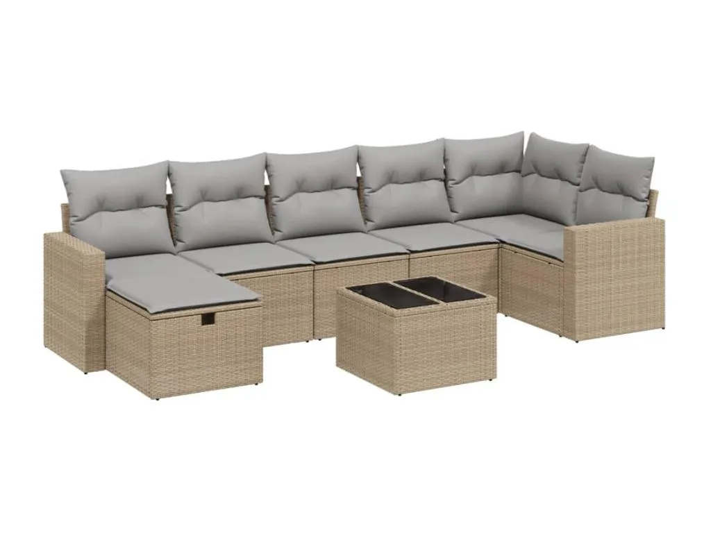 Juego de sofás jardín con cojines beige mezcla 8 piezas ratán PE