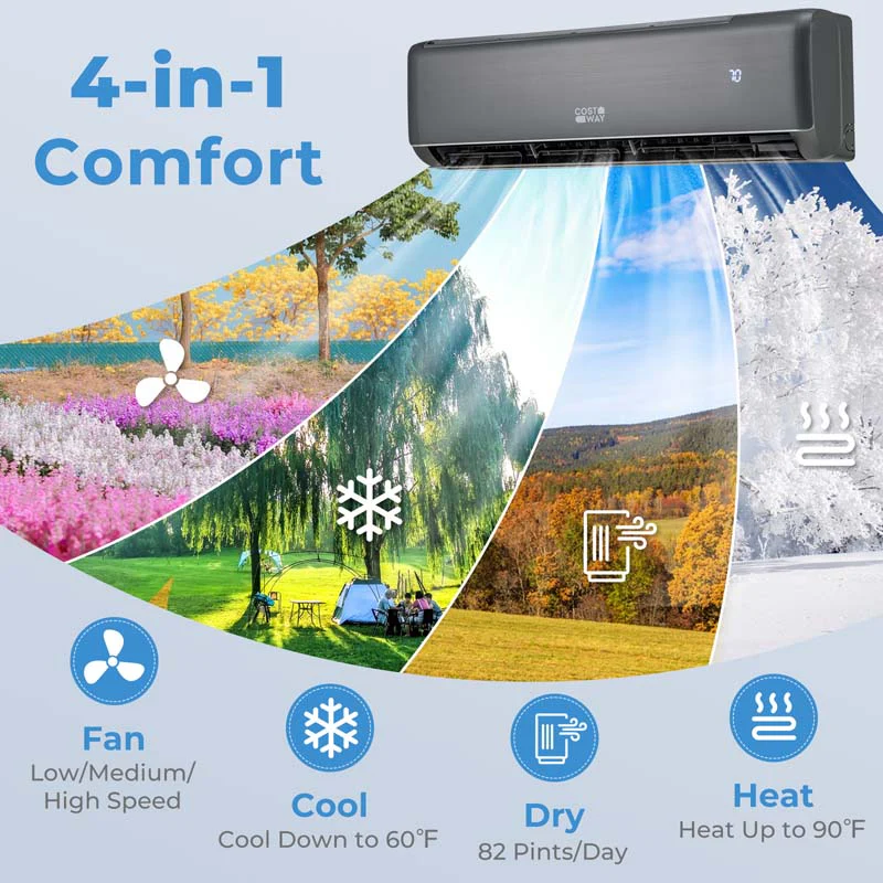 Eletriclife 17000 BTU 21 SEER2 208-230V Wifi Enabled Mini Split Air Conditioner and Heater Gray