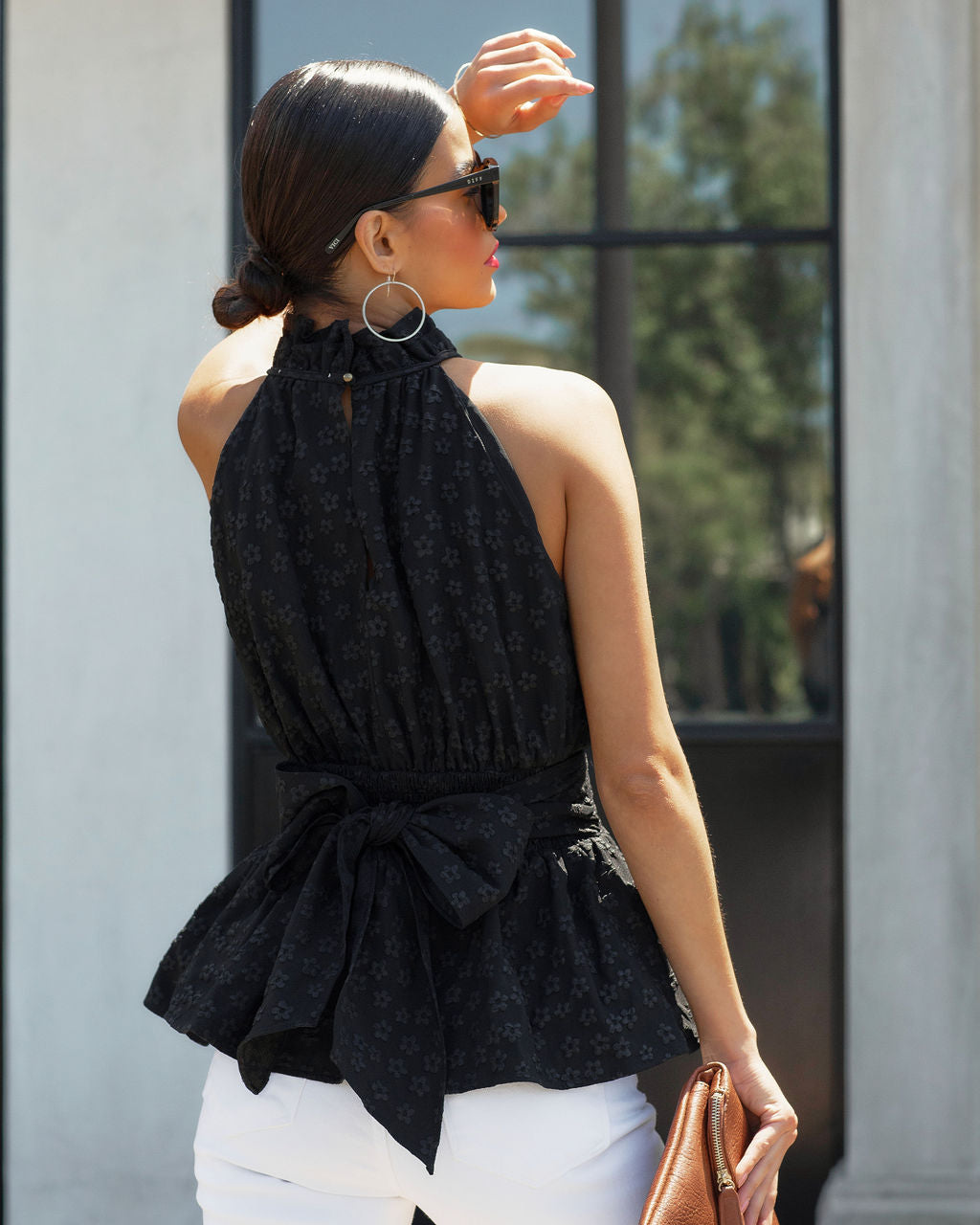 Almita Floral Embossed Halter Top - Black - FINAL SALE - Se7enfashion