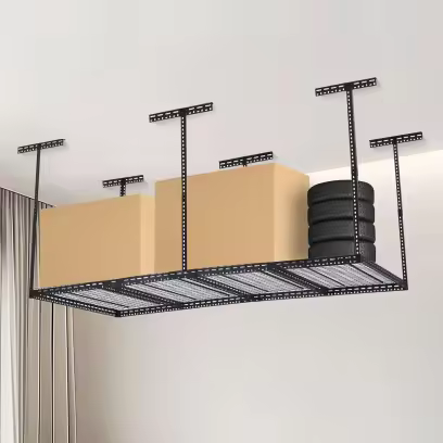 Pinypikaka 4'x8' Overhead Garage Storage Rack, 22"-40" Height Adjustable Ceiling Storage Rack 660lbs Weight Capacity