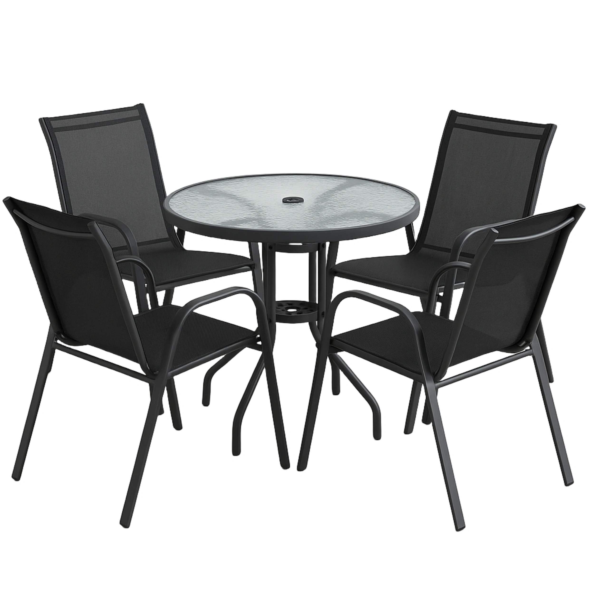 Conjunto Comedor Exterior 5 Piezas Negro Acero/Vidrio Jardín - nZxgjHC384NR