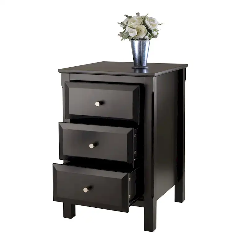 Elegant Black Wooden Nightstand with 3 Generous Storage Drawers - Dimensions: 15.75L x 15.75W x 23.63H