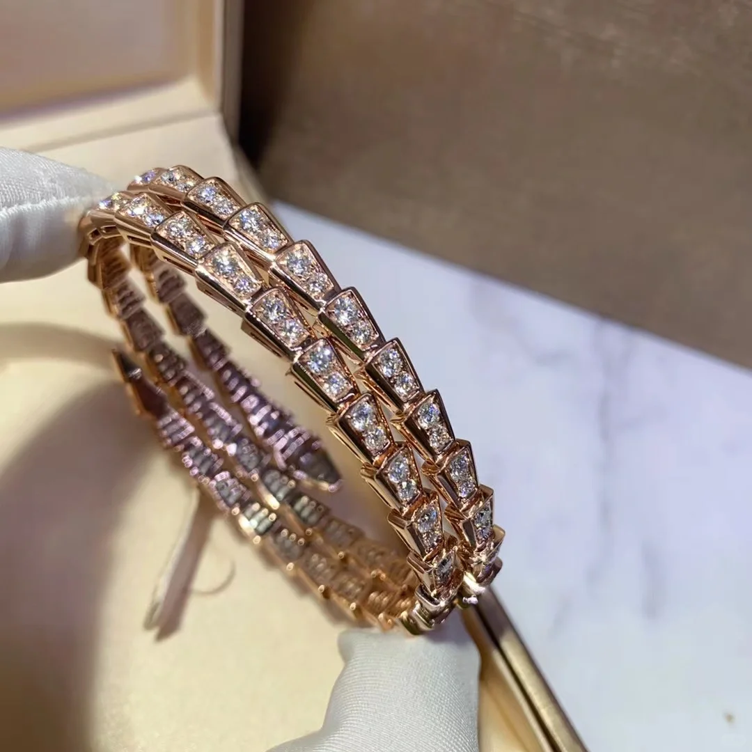 Bvlgari Serpenti Viper Bangle Bracelet - Full Diamond & Rose Gold - Original Replica Club