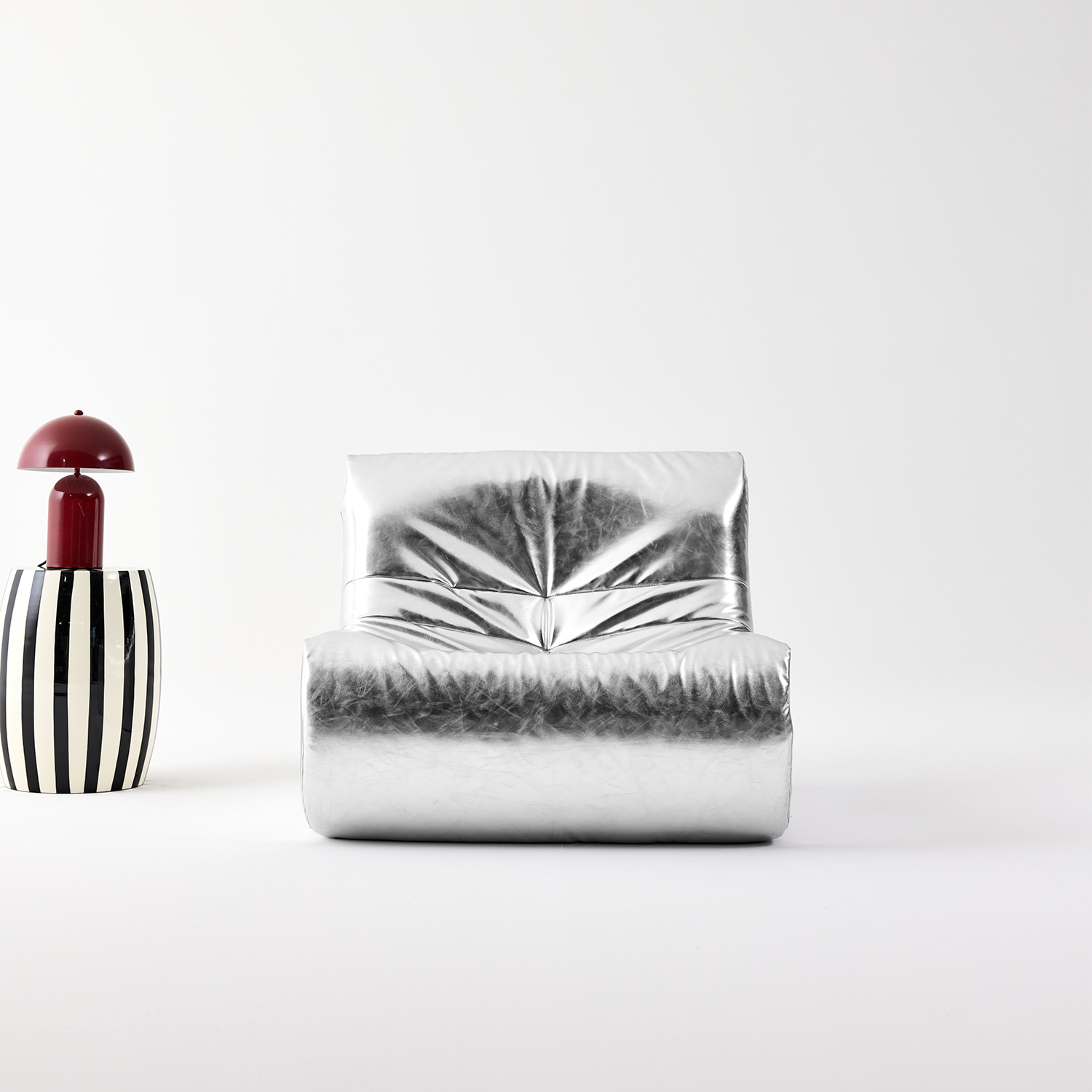 Sokol silver - Sillón retro de cuero sintético, 1 plaza