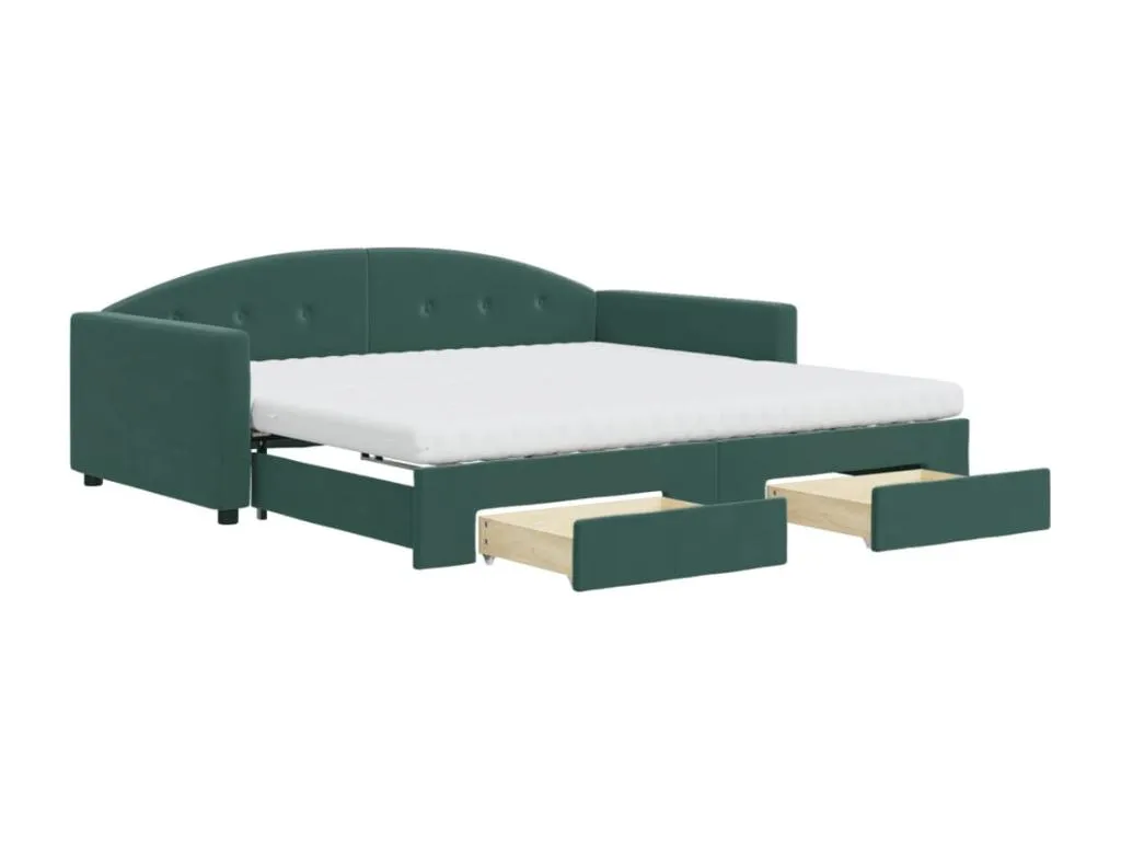 Sofá cama Decounico y cajones terciopelo verde oscuro 100x200 cm