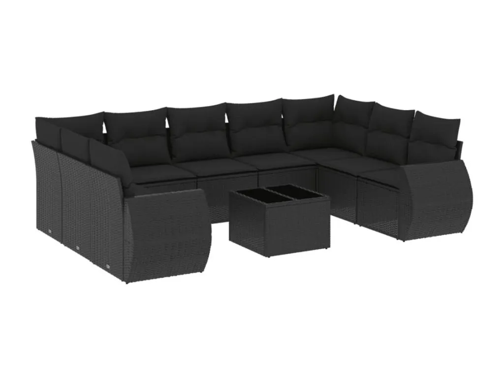 Set de sofás de jardín 10 pzas cojines ratán sintético negro 82283dvyf