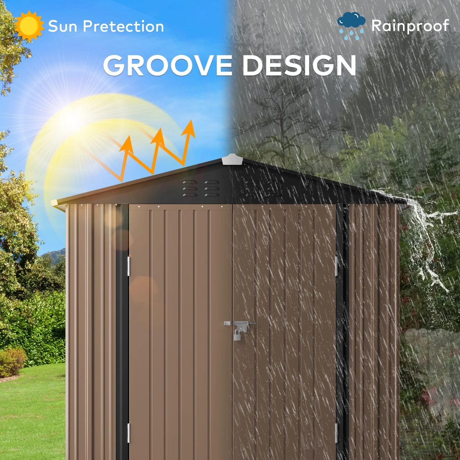 5'x3' Outdoor Storage Shed, Asofer Shed and Outdoor Storage Clearance, Weatherproof Tool Shed, Brown - Image 14