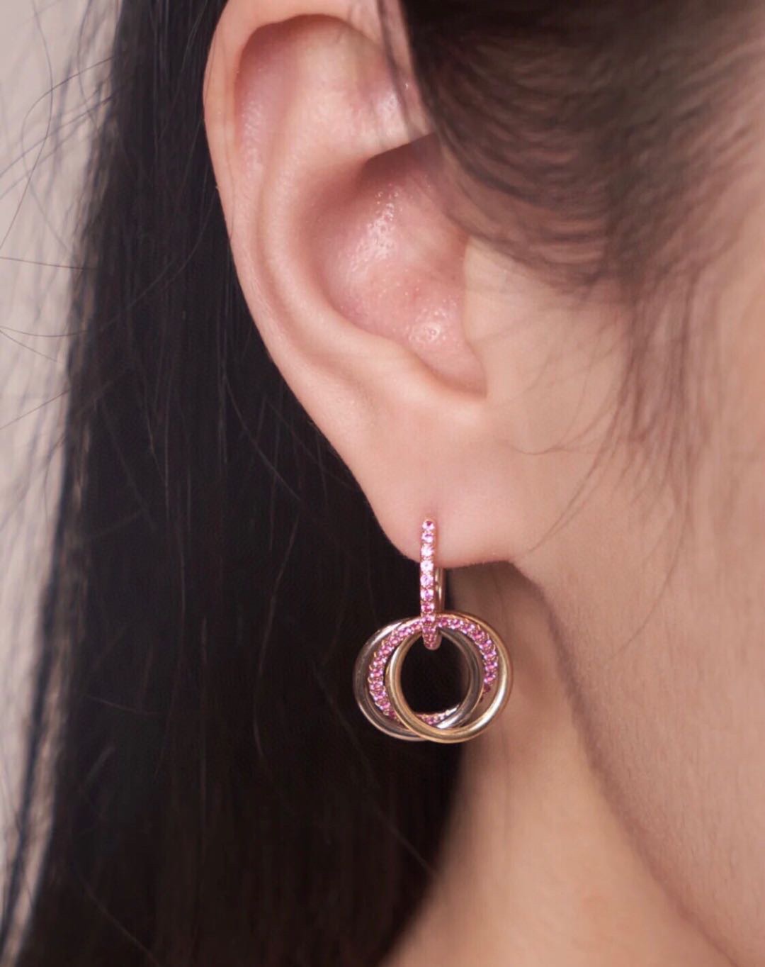 Cartier Pink Diamond Paved Trinity Necklace Earrings - Original Replica Club