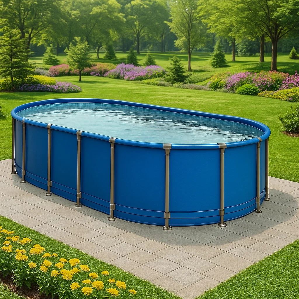 Piscina tubular ovalada desmontable acero 472x286x104 cm color azul/beige eOwqBah159uf