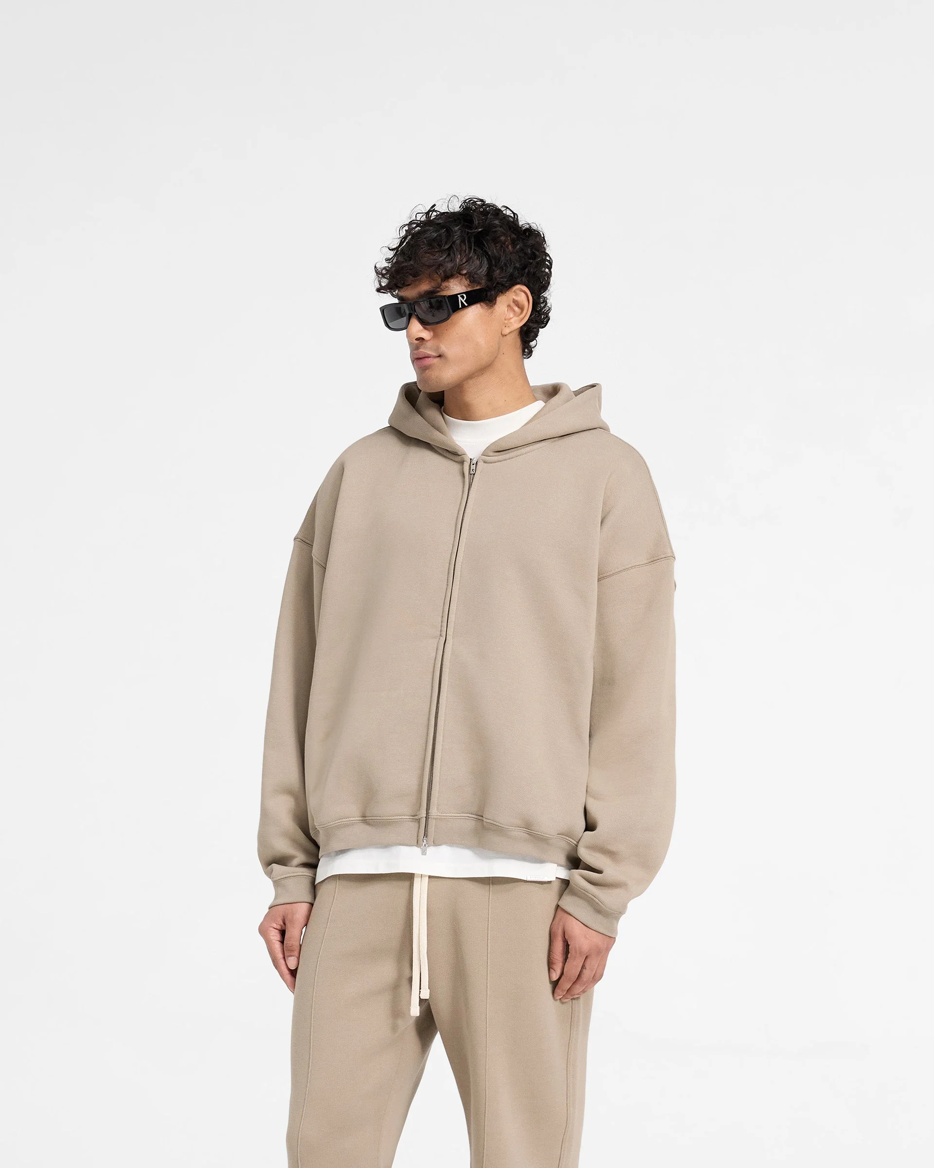 Initial Boxy Zip Through Hoodie - Dune