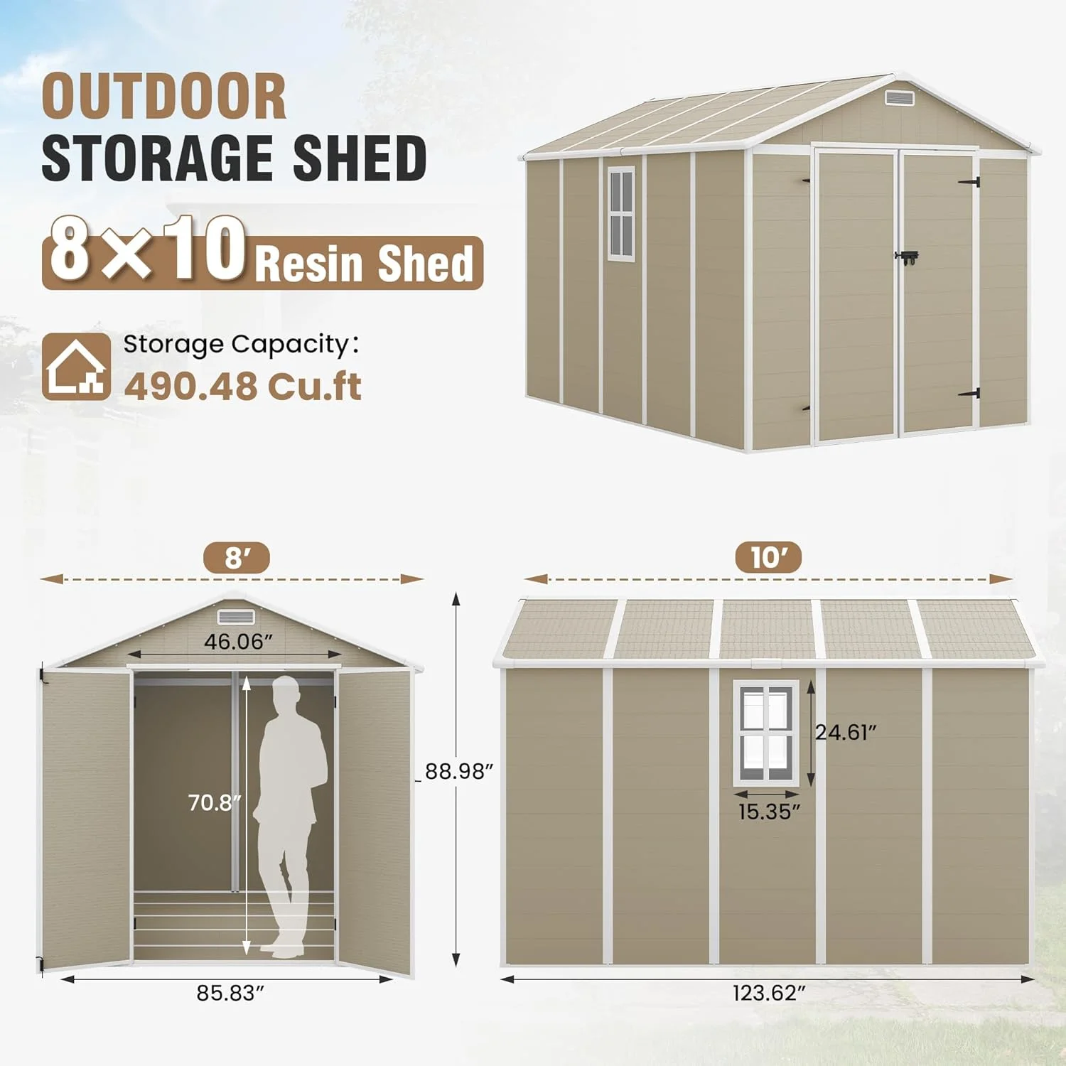 ELPOSUN Outdoor Storage Shed 6x4.5 ft, Resin Outside Sheds & Outdoor Storage Plastic for Trash Can, Bike, Lawnmower, Generator, Tool Shed with Lockable Door for Backyard, Lawn, Patio, Grey & White - Image 25