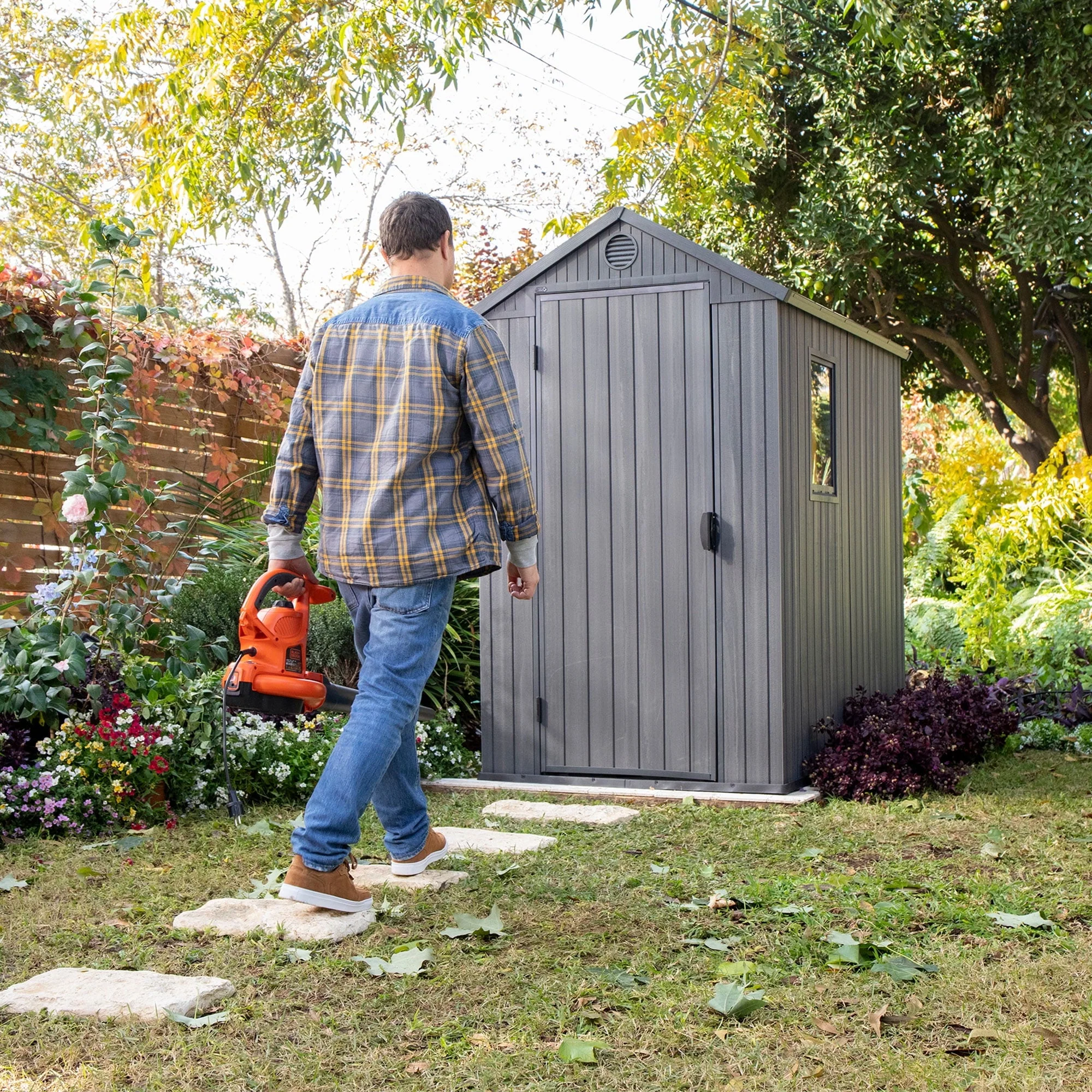 Keter Darwin 4' x 6' Outdoor Garden Tool Storage Shed w/ Window, Graphite - Image 12