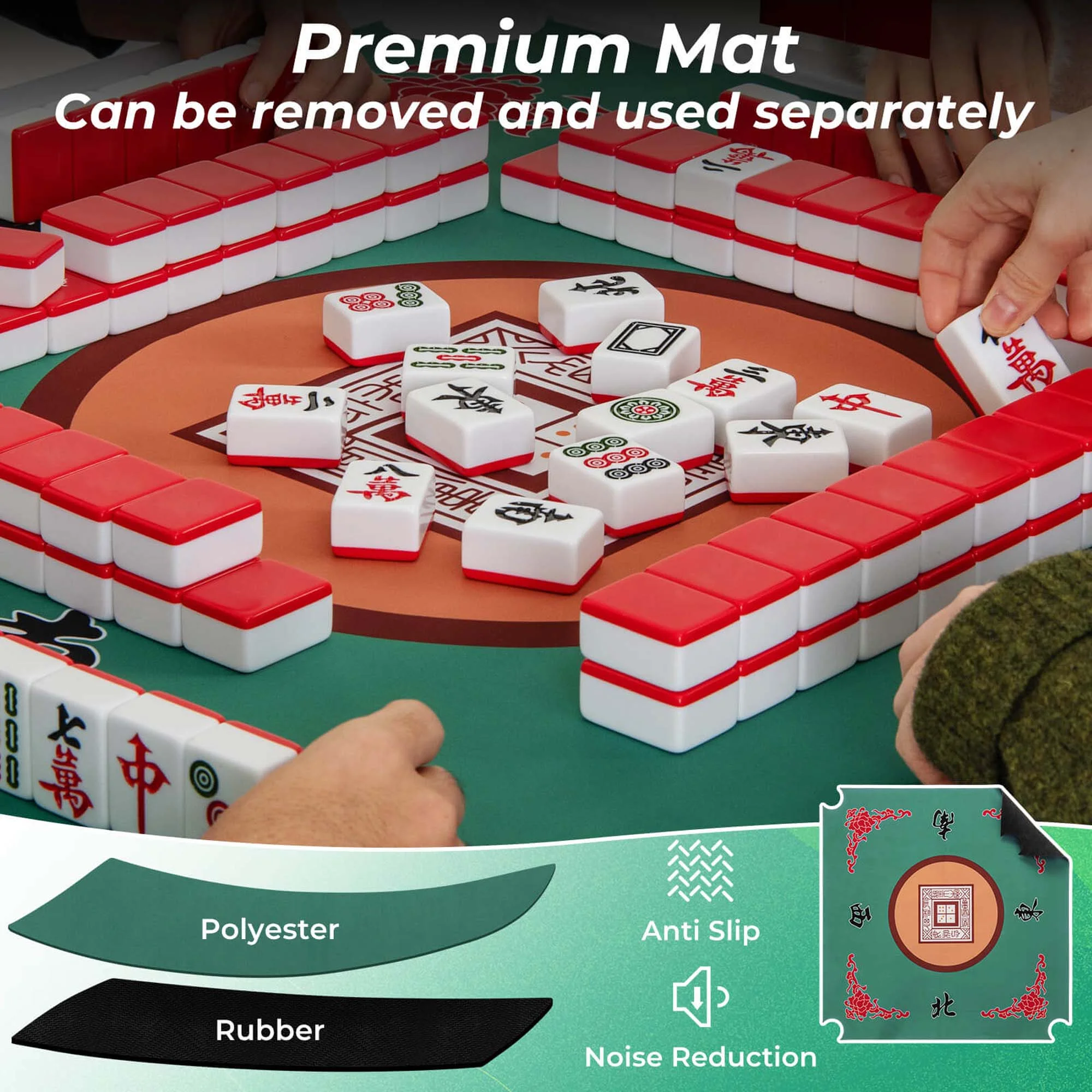 Costway 35" Folding Mahjong Table with Cup Holders & Smooth Felt Mat Carrying Handle Green - Image 40