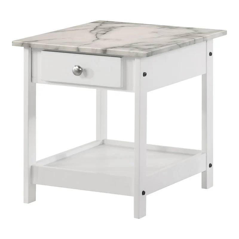Denhour DH BASIC 4-Piece Open-Shelf Coffee Table Set with Drawer in Transitional Rubberwood