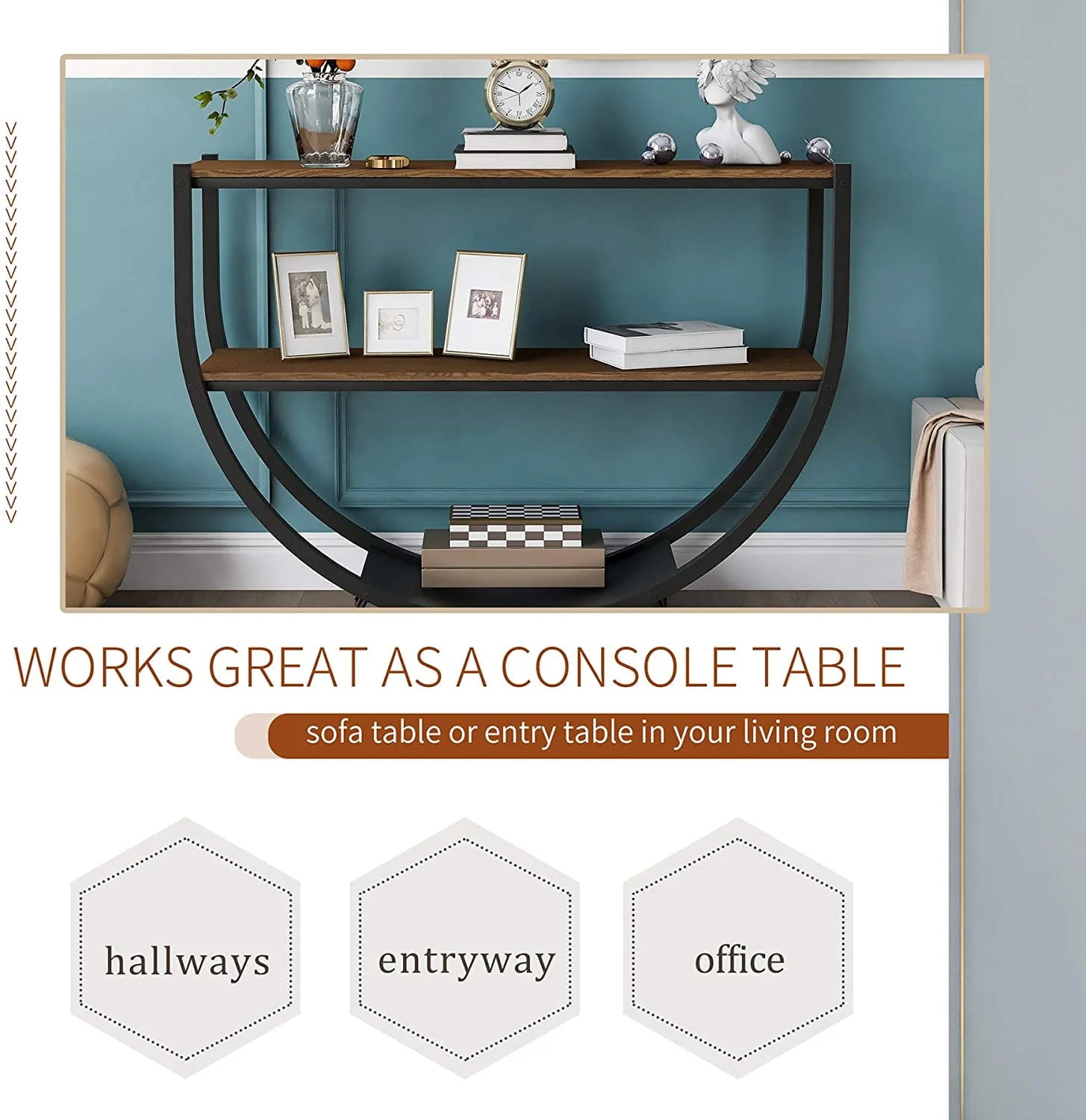 MELLCOM Rustic Style Console Table, 2 Tier Country Style Sofa Table for Entryway, Brown - Image 3