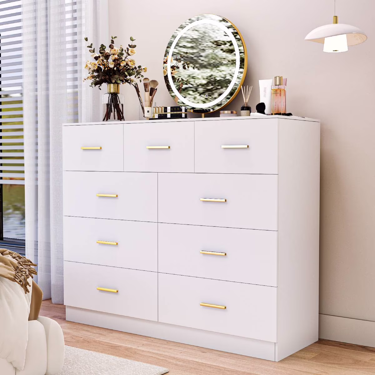 Ktaxon 6 Drawer Double Dresser Wood Dresser Storage Cabinet Drawer Organizer Chest Of Drawers, White - Image 10
