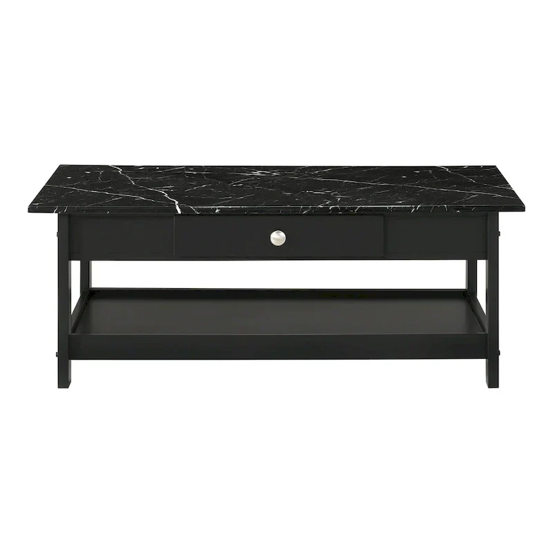 Denhour DH BASIC 4-Piece Open-Shelf Coffee Table Set with Drawer in Transitional Rubberwood