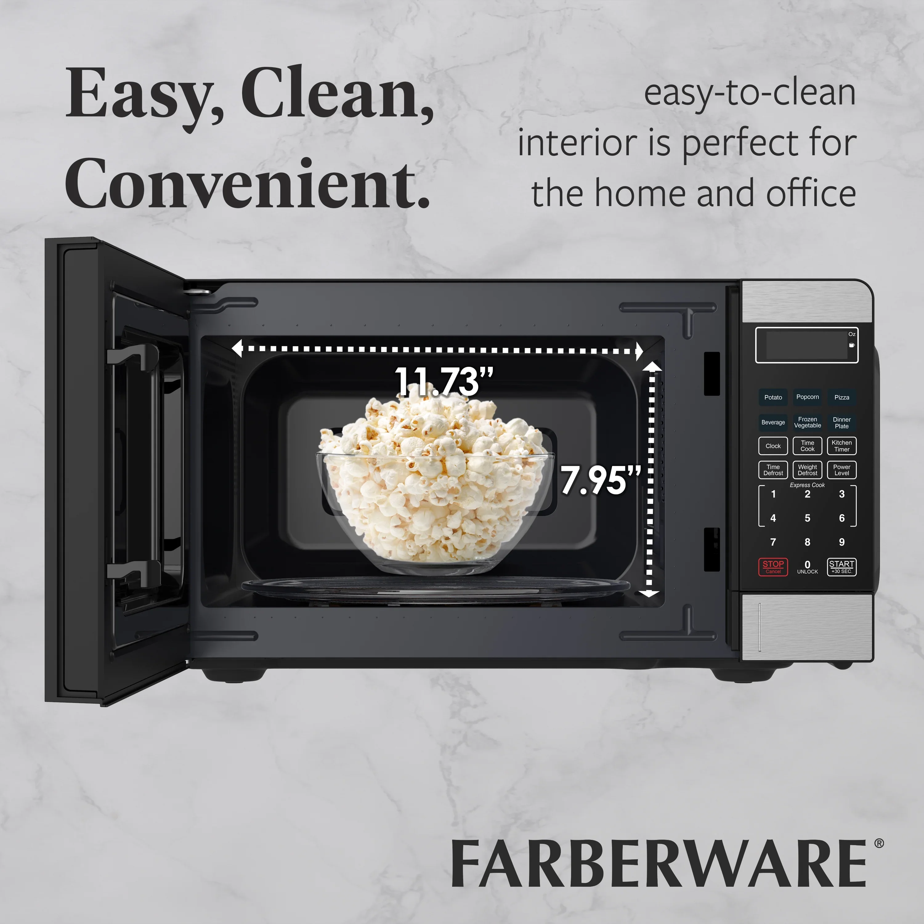 Farberware FMGZ09BKA 0.9 Cu. Ft. Microwave Oven, 900W, Digital Control, LED Display, 6 Cooking Presets, Black