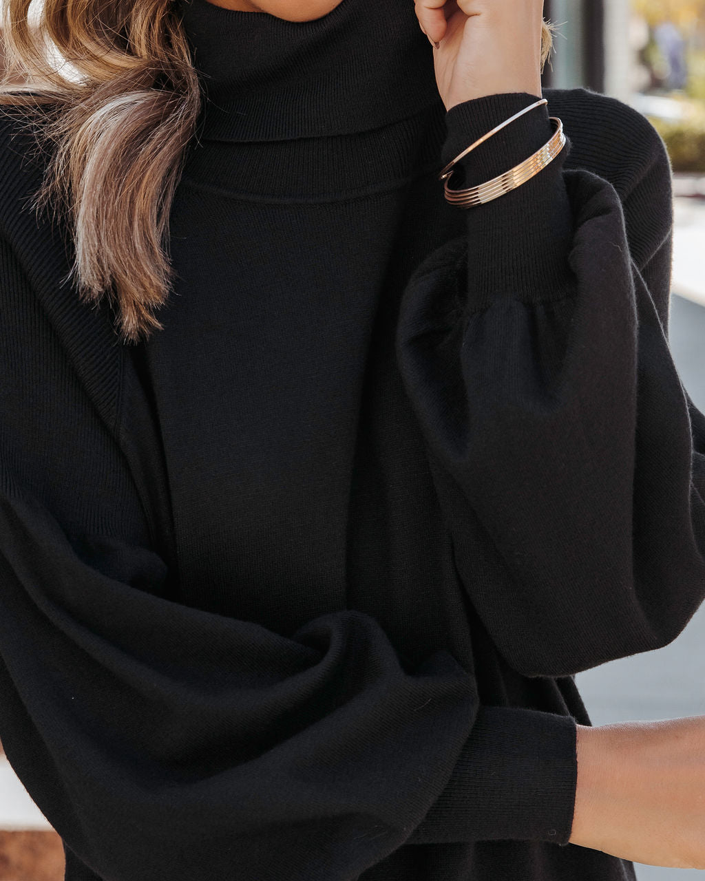 Kaylee Turtleneck Sweater Dress - Black - Se7enfashion