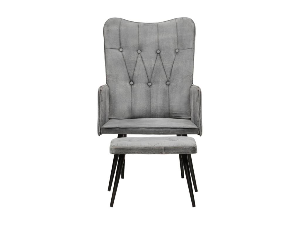Sillón orejero con reposapiés lona gris Nestleano