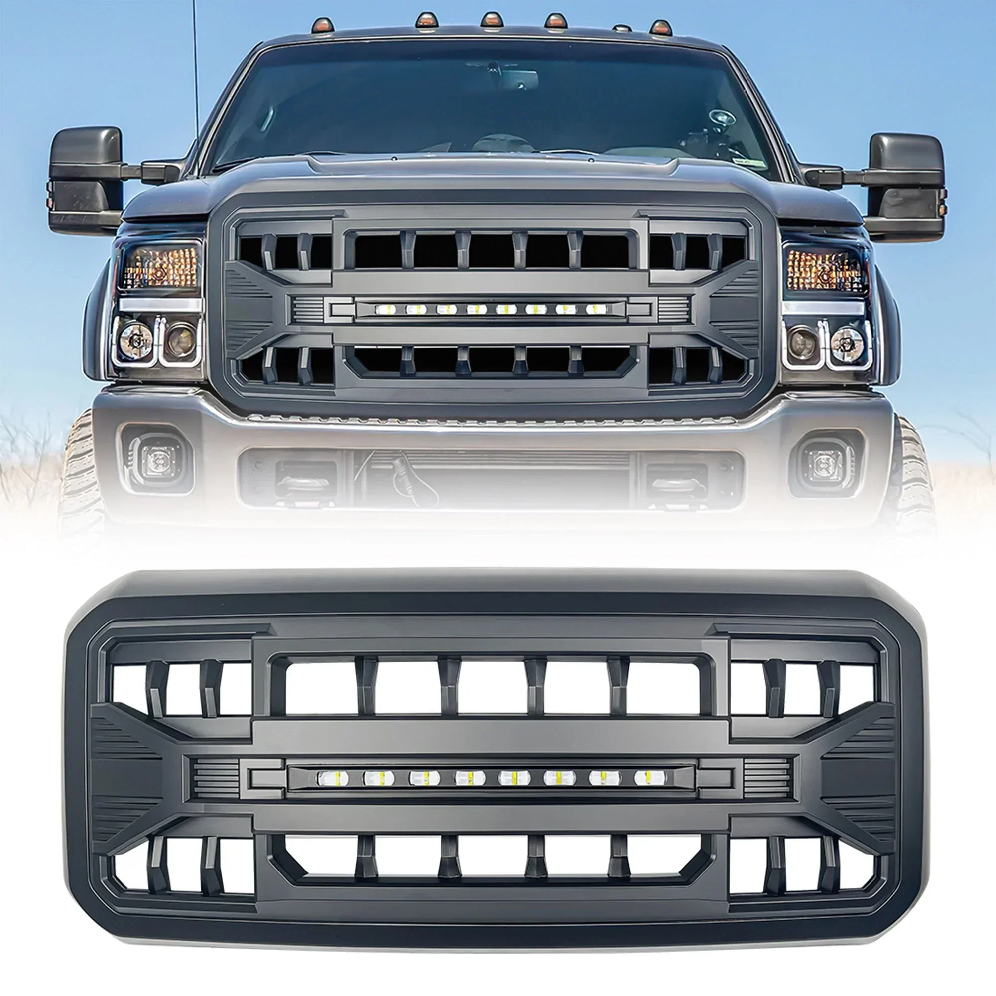 AMERICAN MODIFIED Armor Grille With Off Road Lights For 11-16 Ford F250/F350/F450/F550 Super Duty - Image 2 AMERICAN MODIFIED Armor Grille With Off Road Lights For 11-16 Ford F250/F350/F450/F550 Super Duty - Image 2