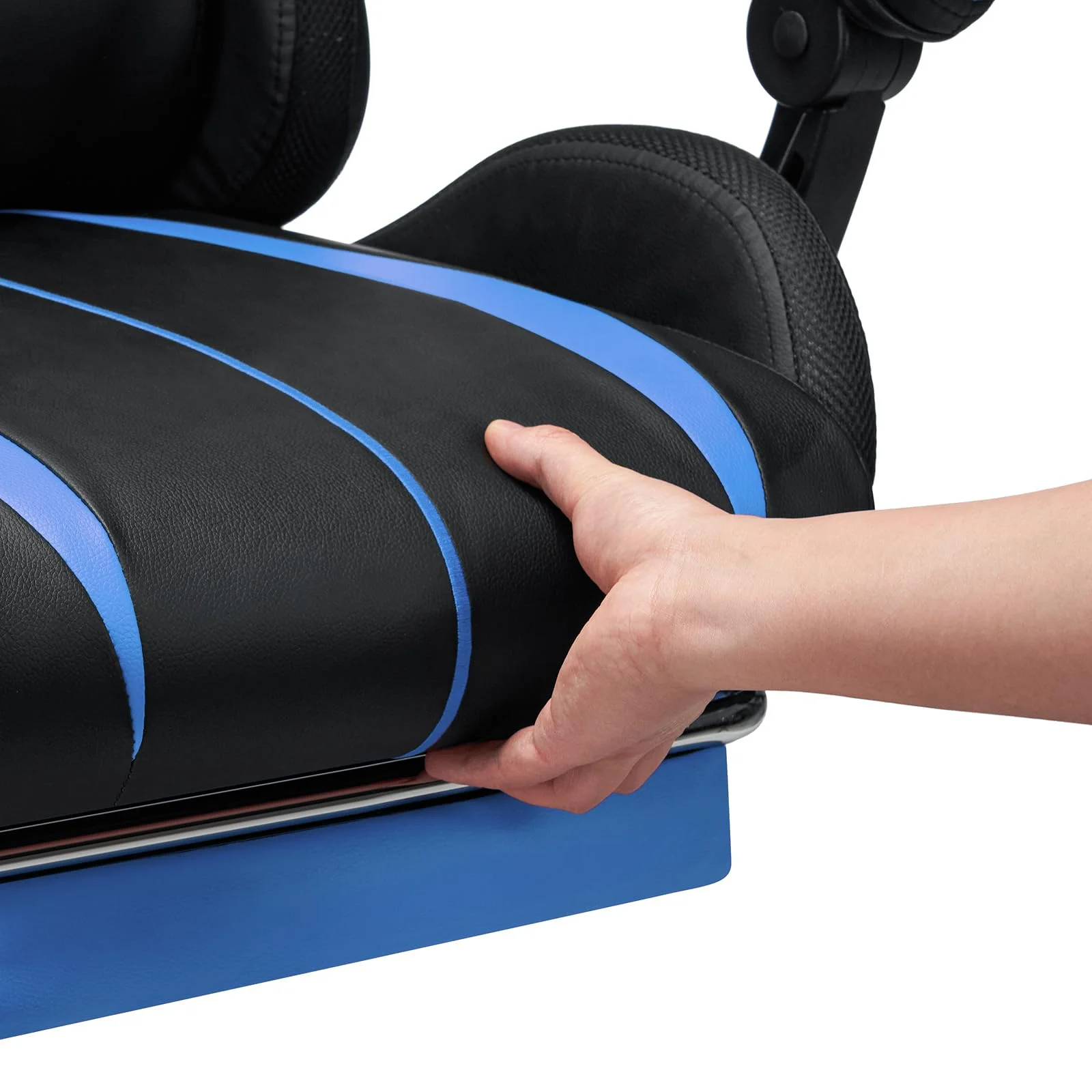 RGB Gaming Chair with Speakers Massage Computer Gaming Chair with LED Lights and Footrest High Back Video Game Chair for Adults Blue and Black - Image 6