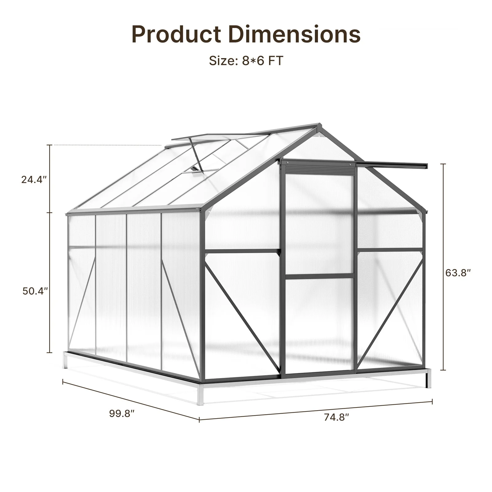 Asofer 6' x 4' Greenhouse for Outdoors, Aluminum Walk-in Green Houses shed with Rain Gutter and Roof Vent for Backyard - Image 10