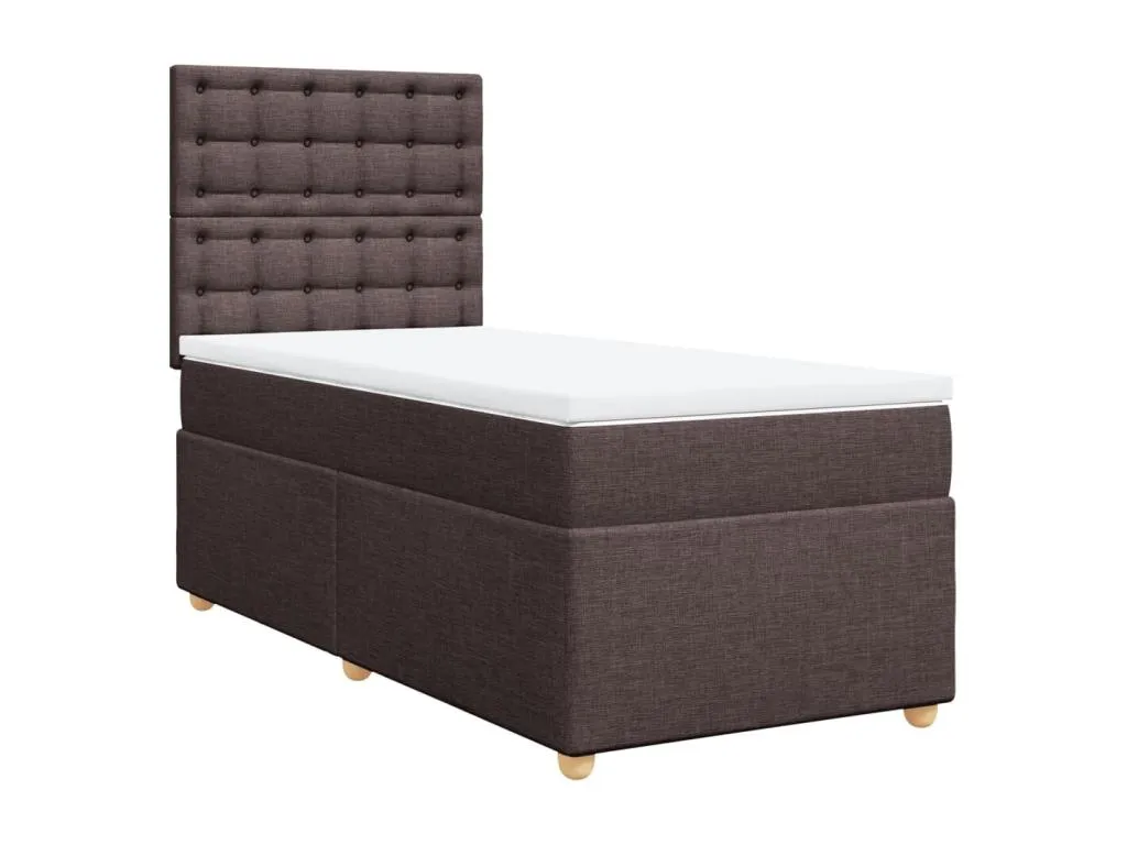Cama box spring con colchón tela marrón oscuro 90x200 cm jln3521342