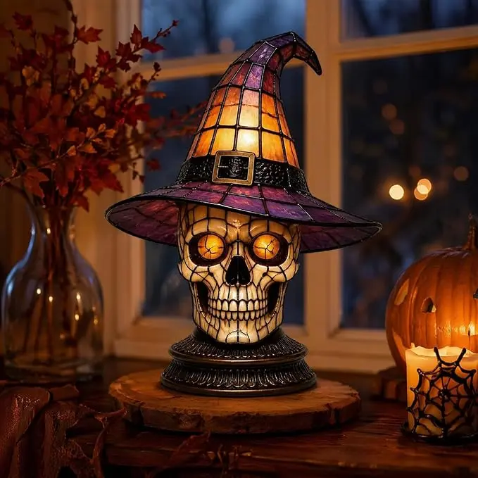 WitchLight™ Skull Lamp - Gothic Halloween Stained Glass Accent Lamp