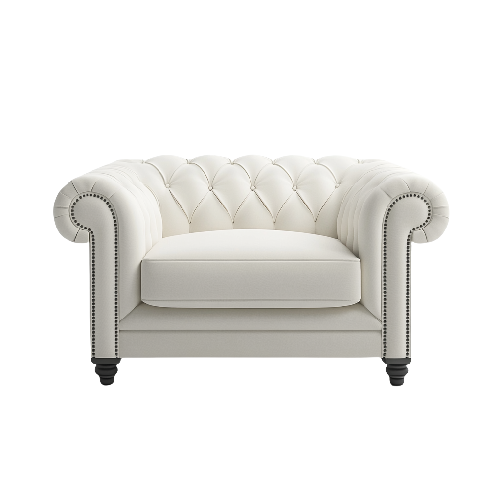 Butaca Chesterfield de polipiel blanca 1,1x0,9 m con acabado capitoné