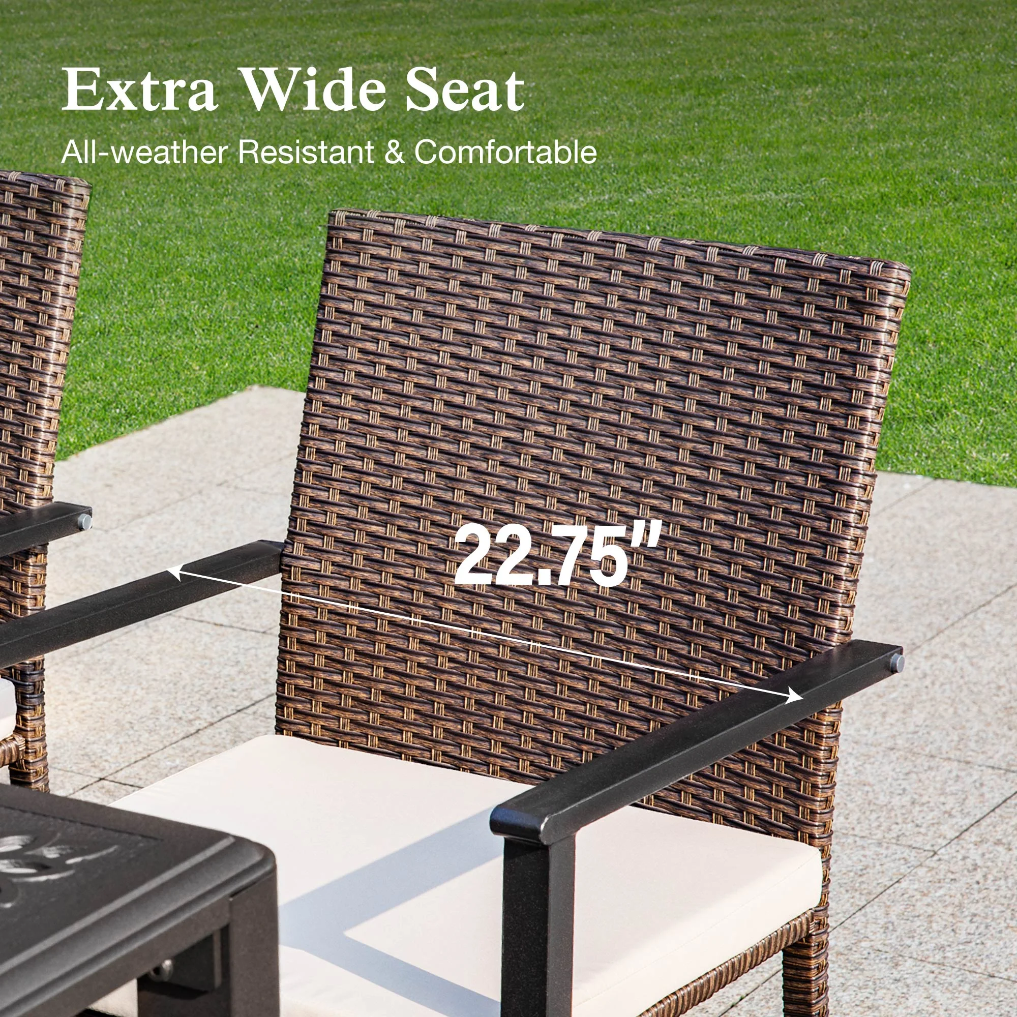 Alpha Joy 8-Piece Outdoor Patio Dining Set with 13 ft Umbrella, Rattan Chairs & Rectangle Table Set for 6, Beige Umbrella - Image 19