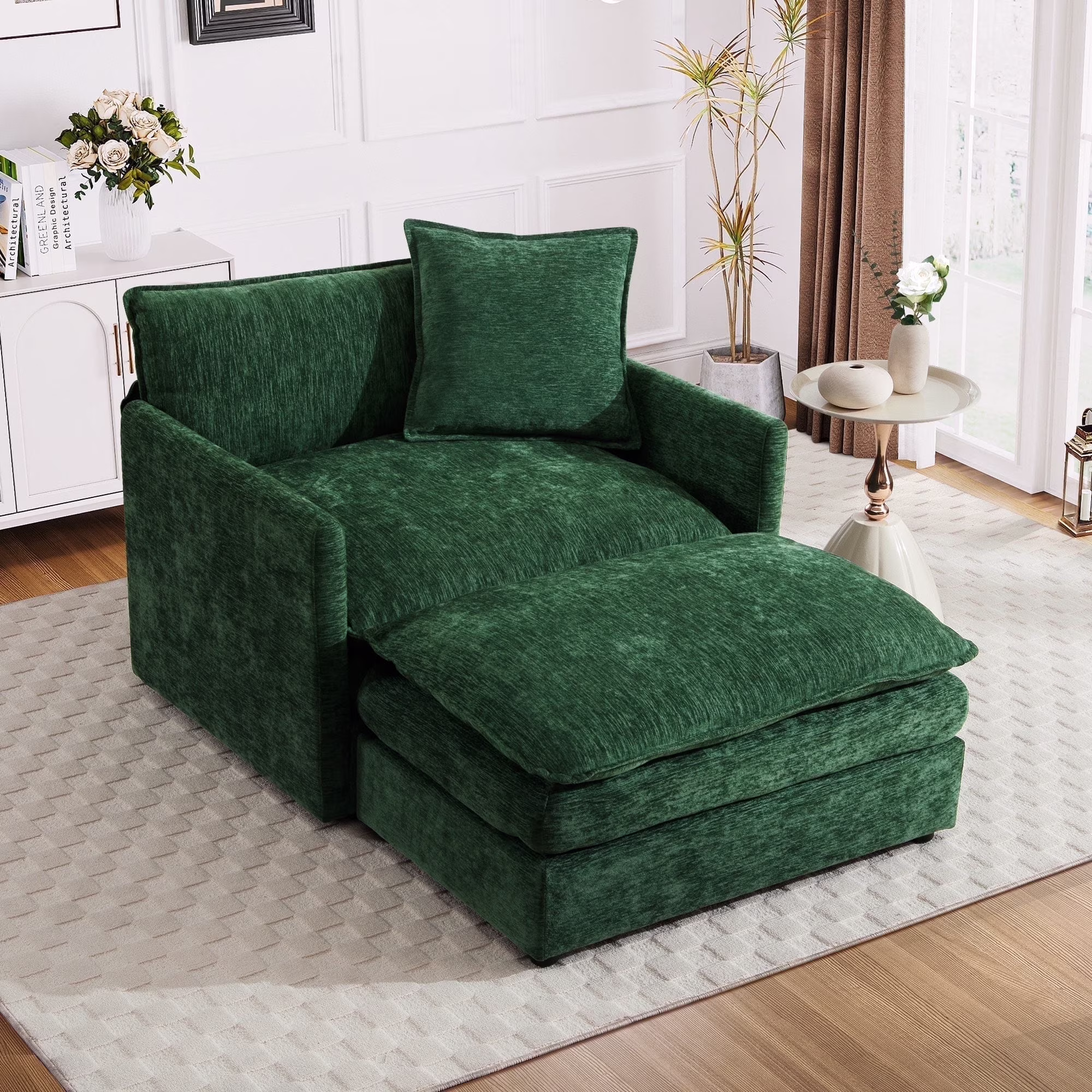 Muumblus Oversized Lounge Chair with Ottoman, Cloud Accent Armchair for Living Room, Beige Chenille - Image 3