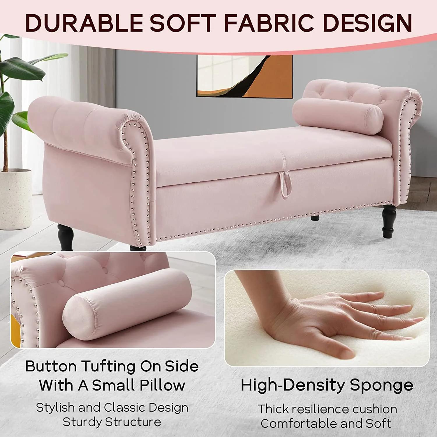 Sumdeal 43.5" Storage Ottoman Bench with 250lb Seating, Linen Upholstered Wood Legs Safety Hinge Flip Top Oval Foot Rest Long Stool for Sofa Couch Bedroom End of Bed Living Room Entryway, White - Image 80
