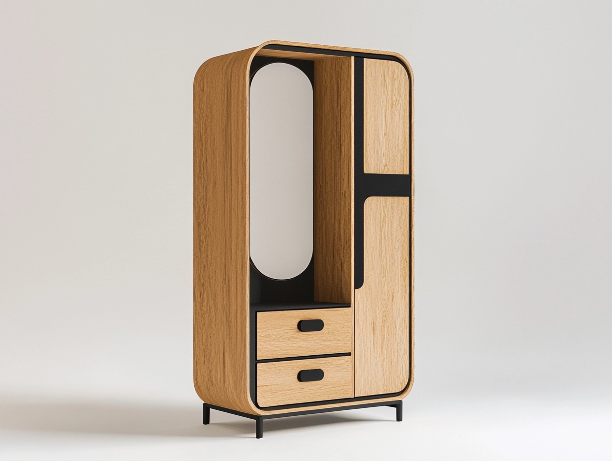Armario moderno de madera y metal 170x90x40 cm para sala de estar dormitorio con estantes y cajones estilo minimalista color natural y negro wb9636619