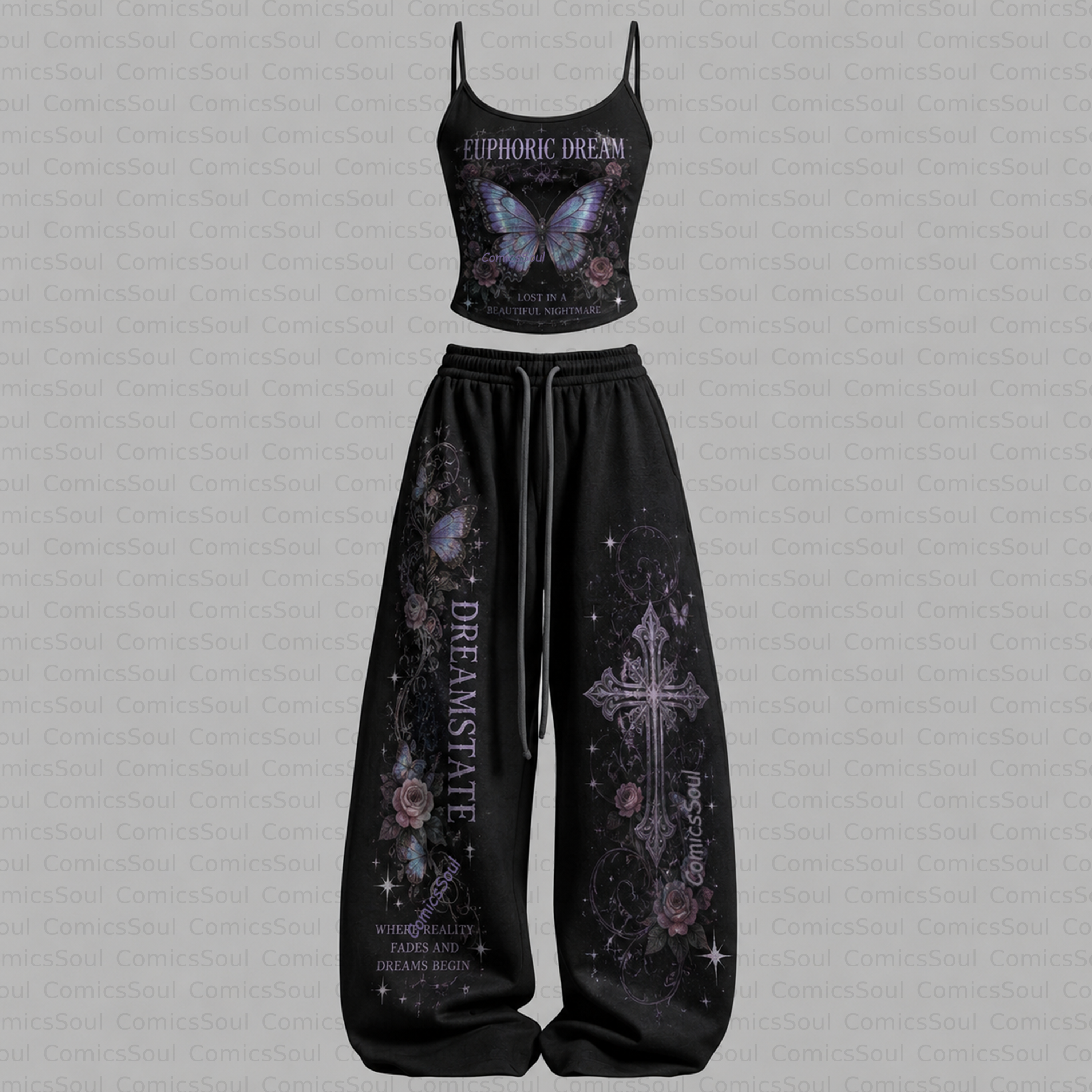 Women's Psychedelic Butterfly Top & Elasticated Trousers Two-Piece Set