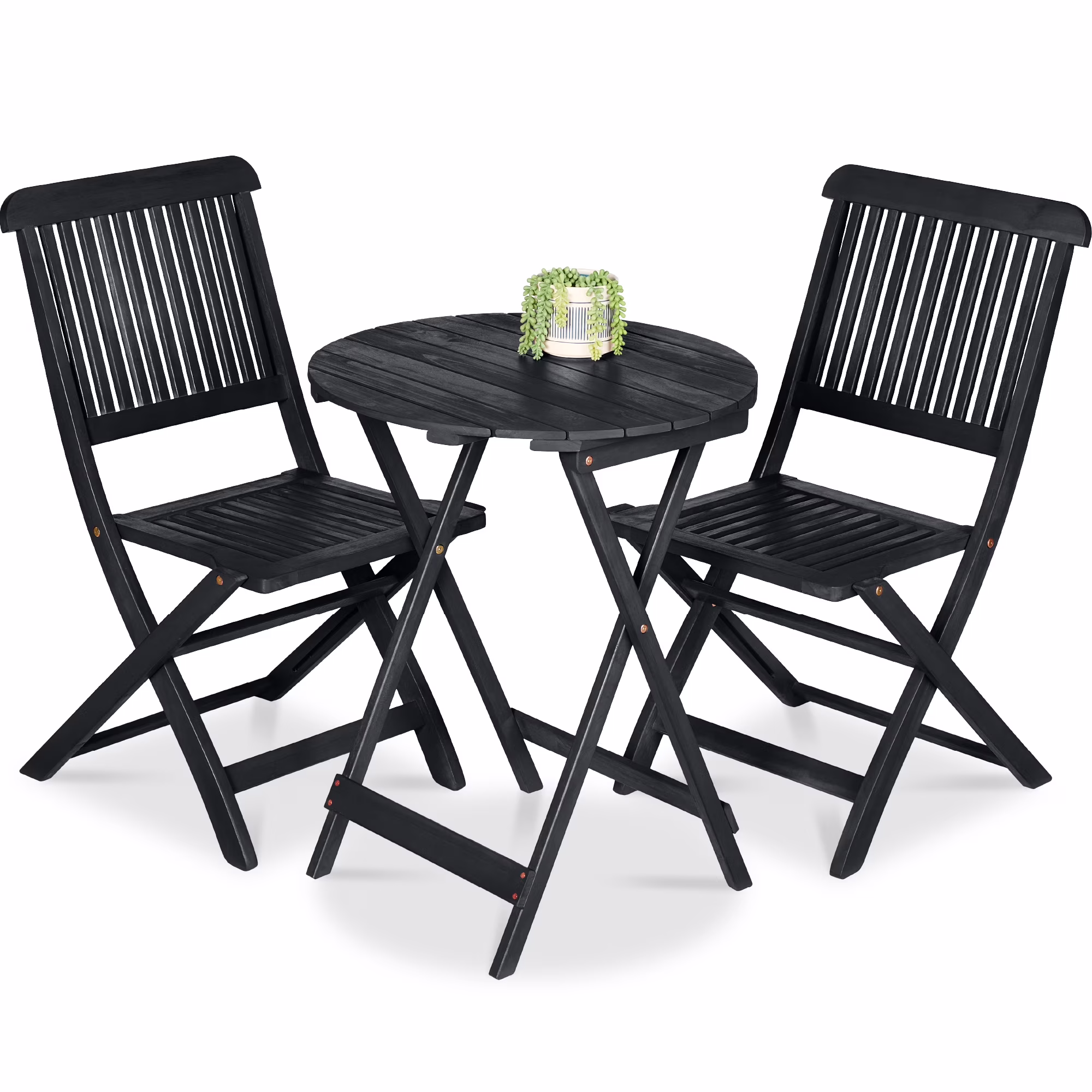 Best Choice Products 3-Piece Acacia Wood Bistro Set, Folding Patio Furniture w/ 2 Chairs, Table - Natural