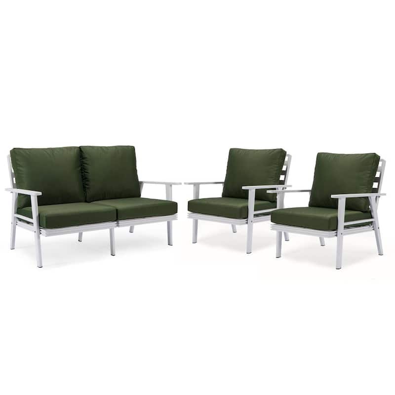 Conjunto Exterior Seccional de 3 Piezas de Aluminio Blanco con Cojines Removibles, Sofá Loveseat y 2 Sillones de Brazo, Verde PINPAI zw9315182