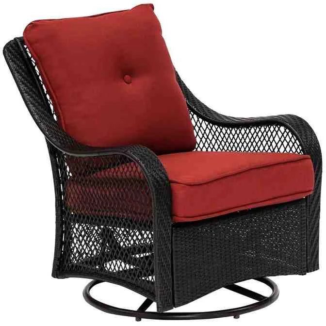 2025 5-Piece Steel Patio Fire Pit Conversation Set with Navy Blue Cushions, Swivel Gliders and Square Fire Pit Table