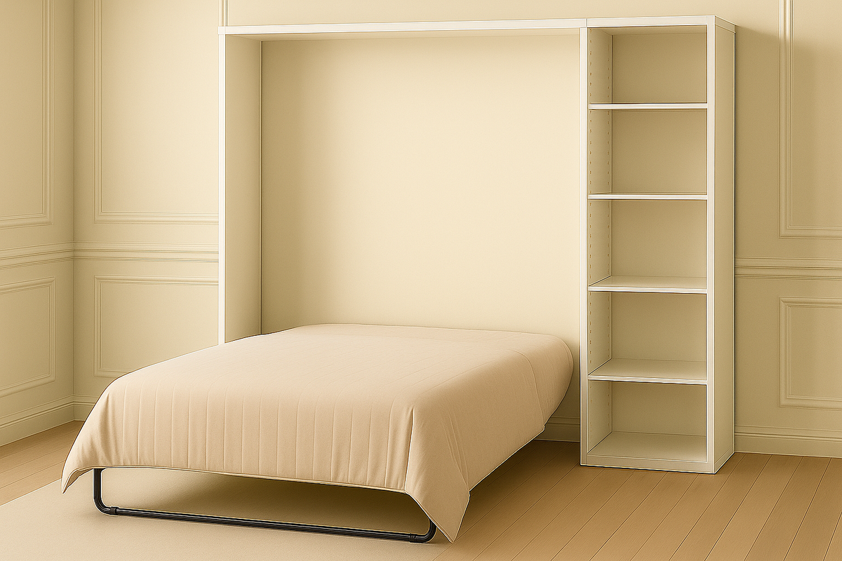 Cama Abatible Estantería Multifuncional Espacio Reducido Madera 200x150x40 cm Beige