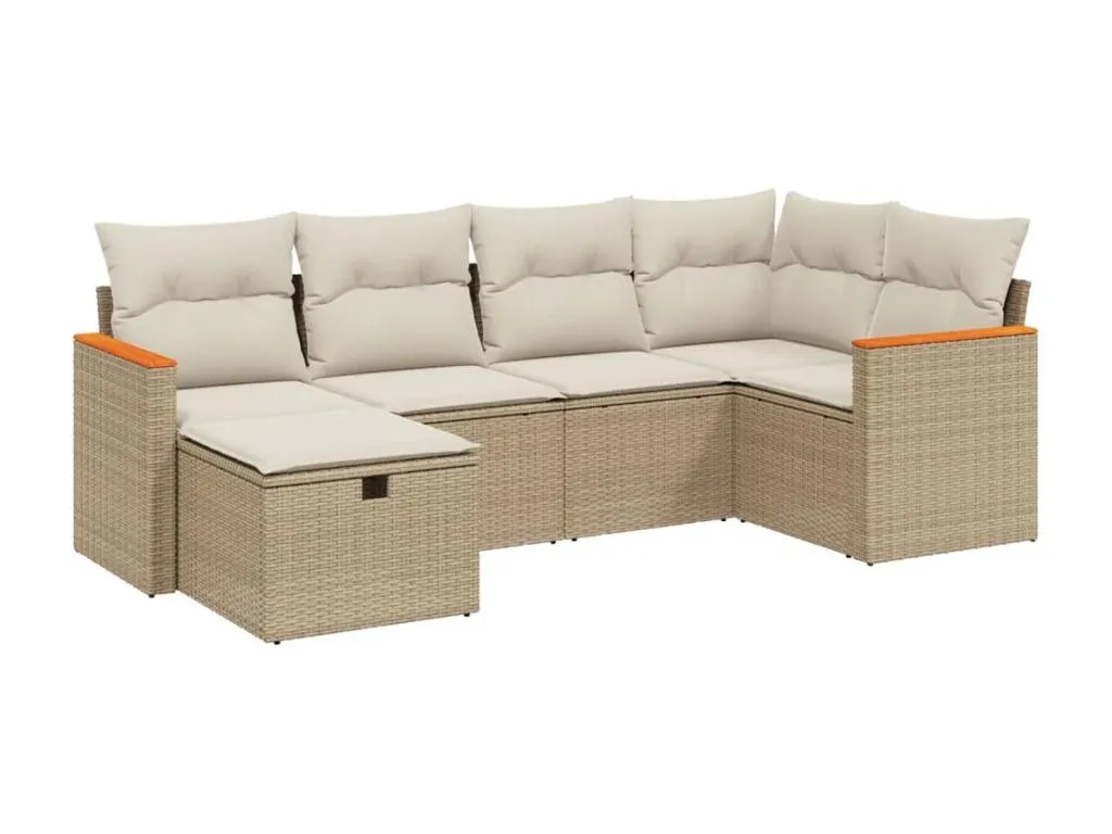 Casabellaes Juego de sofás jardín con cojines 6 pzas ratán sintético beige QSOZ81259