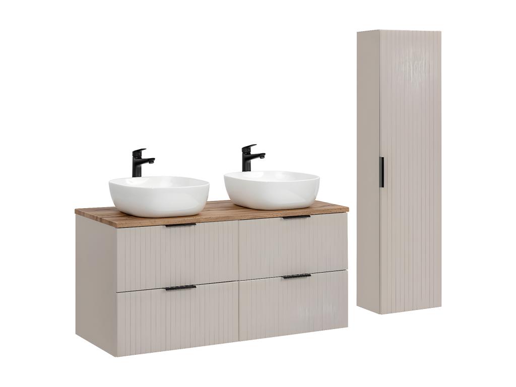 Conjunto de muebles con doble lavabo 120cm y columna Adriel Cachemira y Madera