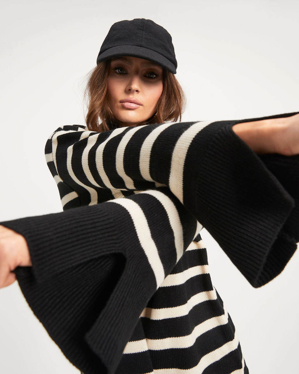 Torres Striped Mock Neck Knit Sweater - Black - Se7enfashion