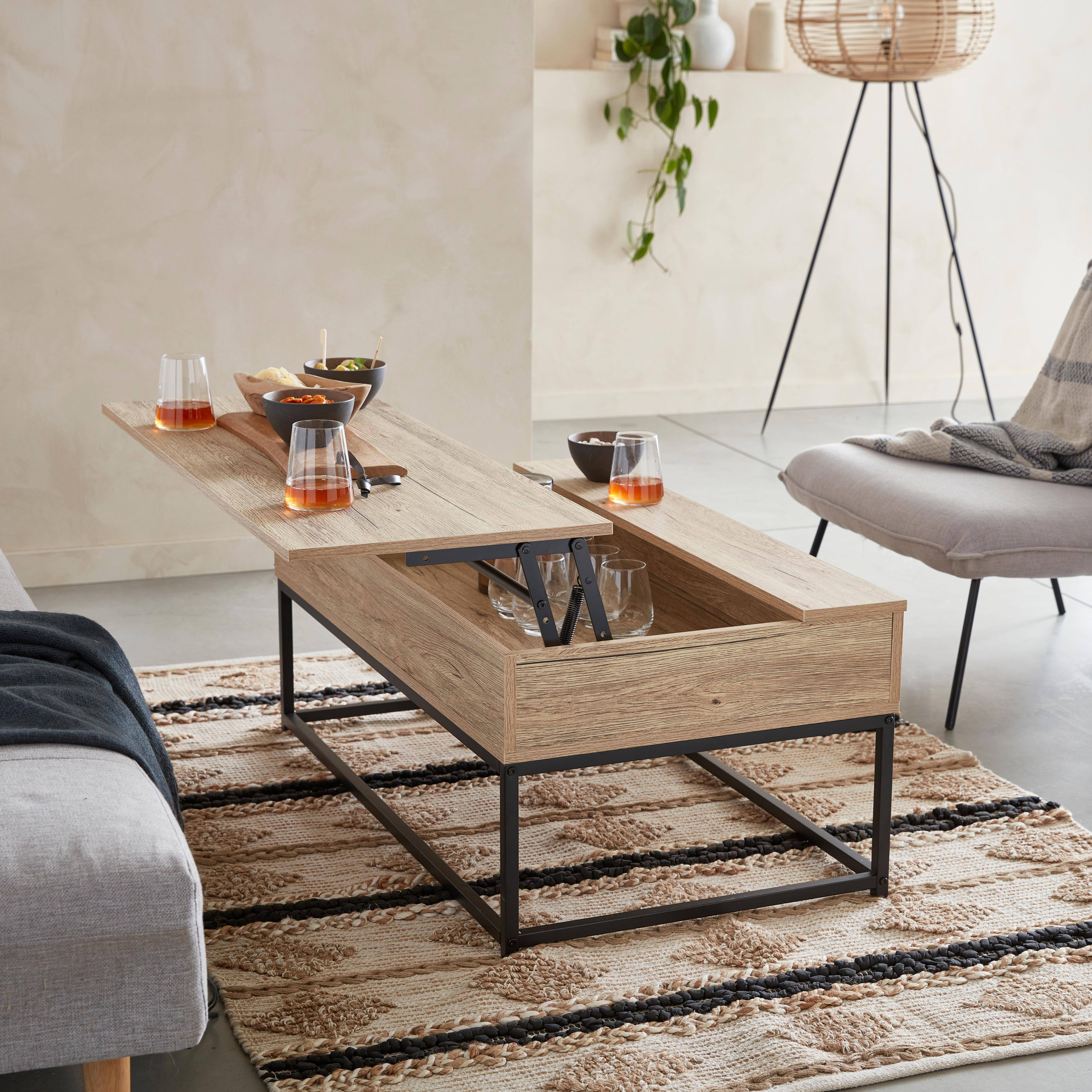 Loft - Mesa de centro industrial efecto madera, elevable