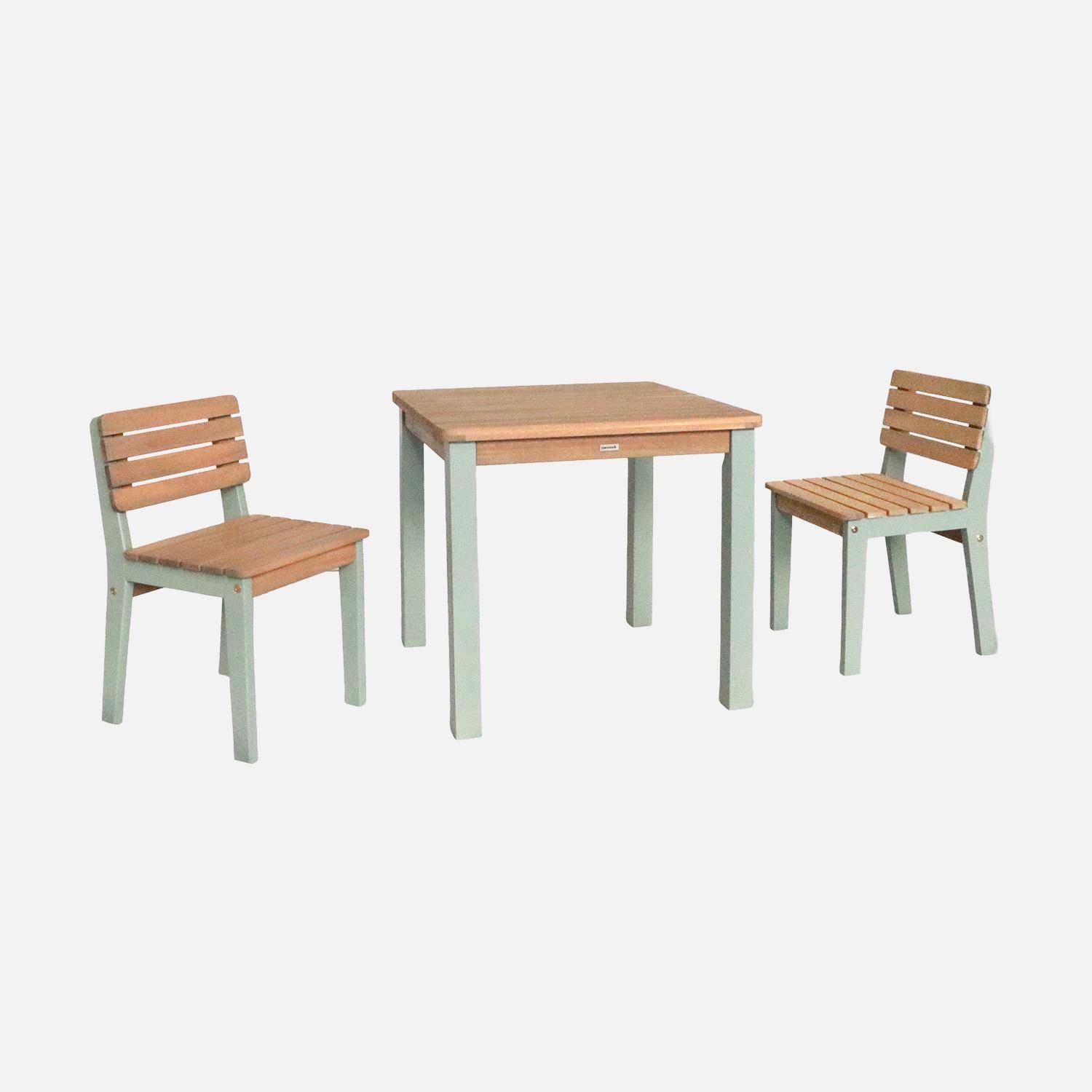 Caroline - Mesa infantil de madera interior/exterior con 2 sillas